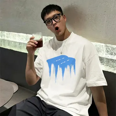 Unisex White T-Shirt Blue Drip Graphic Casual