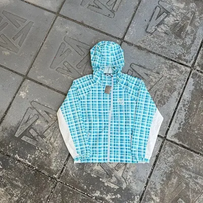 Checkered Blue Hooded Windbreaker Jacket