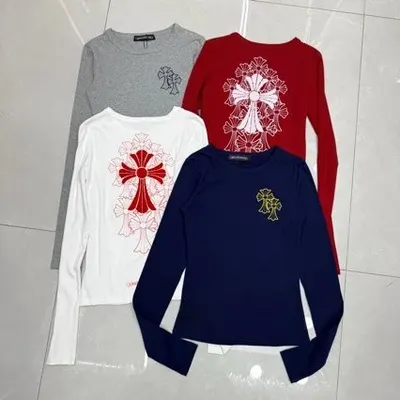 Long Sleeve Cross Print Gray Casual T-Shirt