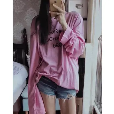 Pink Oversized Long Sleeve Graphic T-Shirt