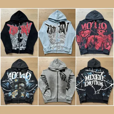 Mixed Emotion Zip Hoodie Black Graphic Streetwear