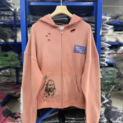 Alta Cienega Pink Distressed Zip Hoodie