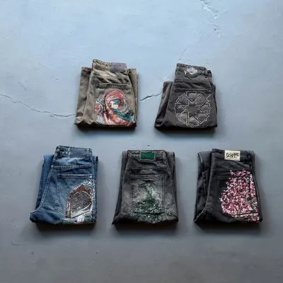 Embroidered Denim Jeans Multi Color Artistic Pants