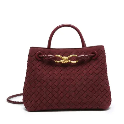 Bottega Veneta Intrecciato Burgundy Woven Tote Bag