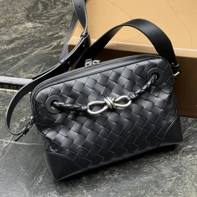 Bottega Veneta Intrecciato Black Leather Shoulder Bag