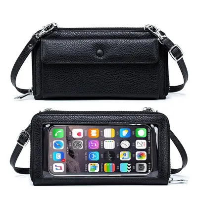 Leather Phone Pouch Black Crossbody Wallet
