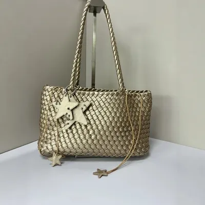 Woven Gold Star Tote Bag