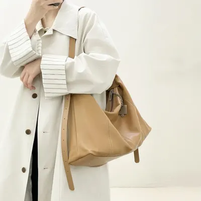 Leather Tote Bag Tan Minimalist Shoulder Bag