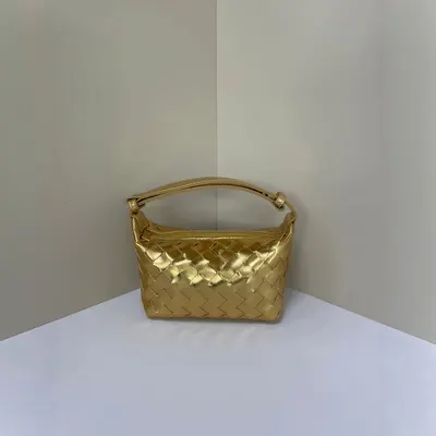 Golden Weaved Leather Handbag Fashion Clutch