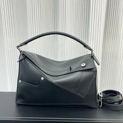 Leather Handbag Black Modern Shoulder Bag