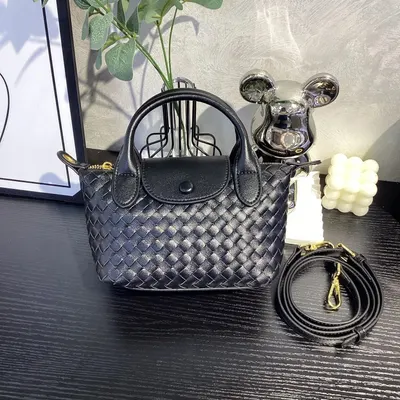 Woven Leather Black Handbag Classic