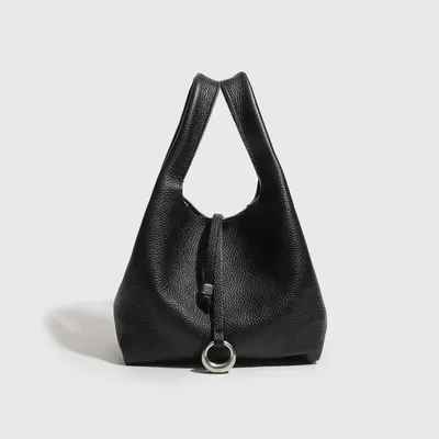 Leather Tote Bag Black Minimalist Design