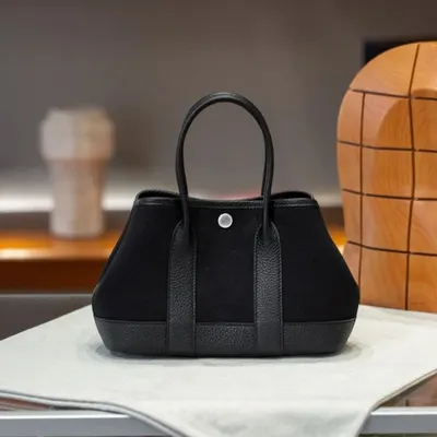 Leather Canvas Black Tote Bag
