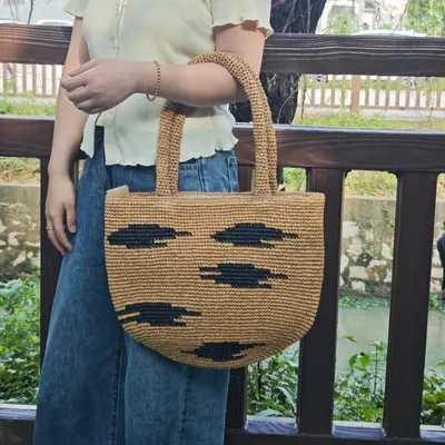 Handwoven Rattan Tote Bag Beige Bohemian Style