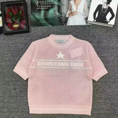 Christian Dior Pink Knit Short Sleeve Sweater
