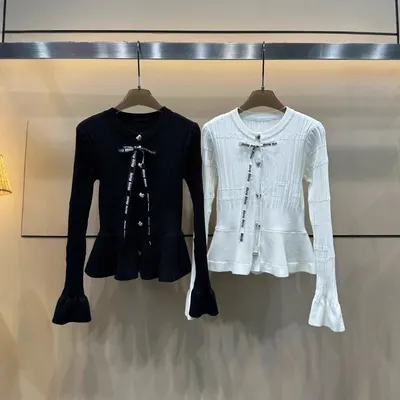 Miu Miu Knit Cardigan Black And White Fashion Sweater