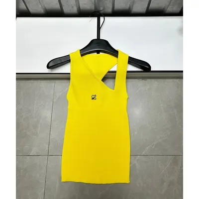 Yellow Knit Sleeveless Top With Cross Back Design