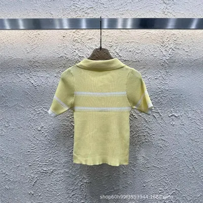Yellow Knit Short Sleeve Polo Top